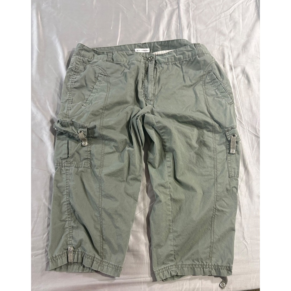Dalia Collection Womens Olive Green Cargo Capri Pants Size 14 Cotton Cropped